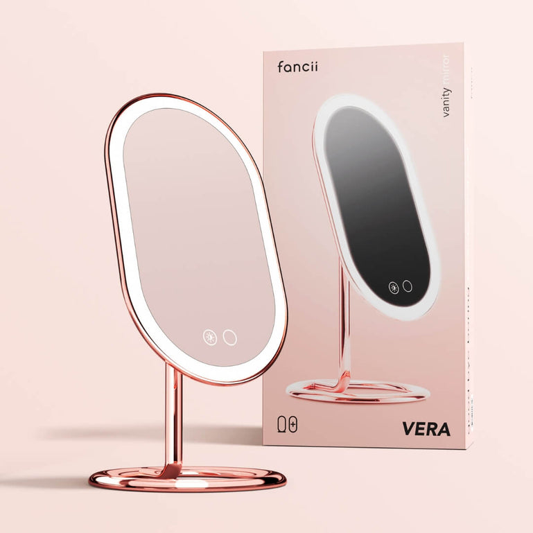 Fancii Vera lighted led vanity makeup mirror with stand Rose Gold