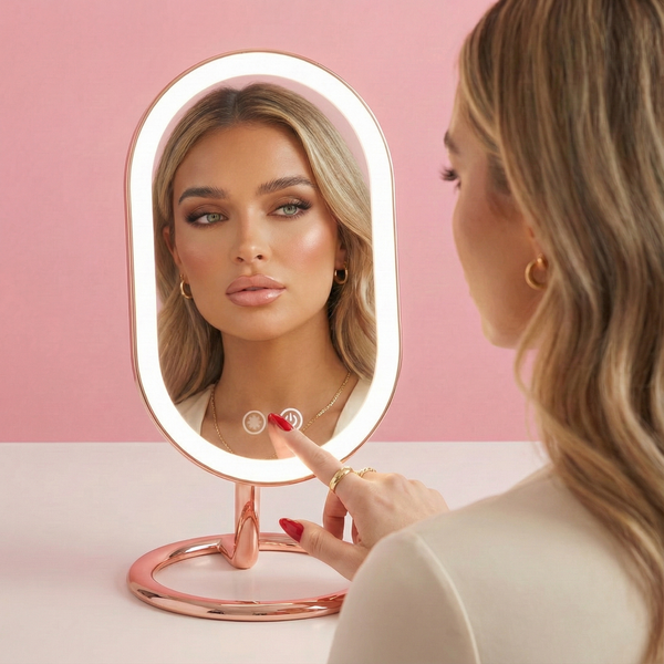 Fancii Vera LED Lighted Vanity Makeup Mirror & Lara 10X Magnifying Mirror in Rose Gold Classic