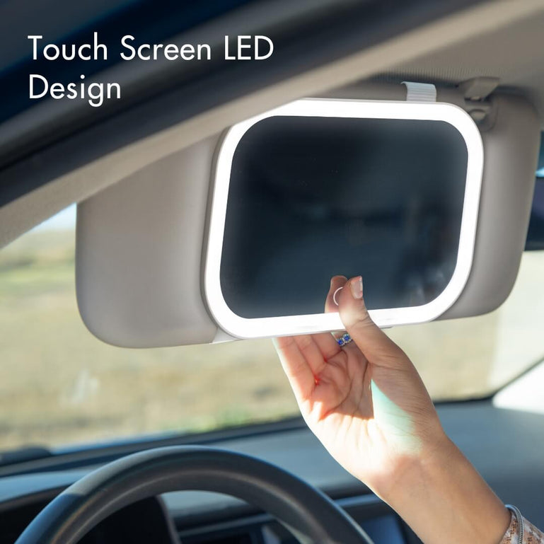 Juni Universal Lighted Car Mirror by Fancii & Co.  in White Touch Screen LED Design 