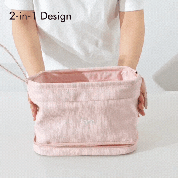 Macy 2-in-1 Makeup Bag by Fancii & Co. in Pink - gif showing 2 sections.
