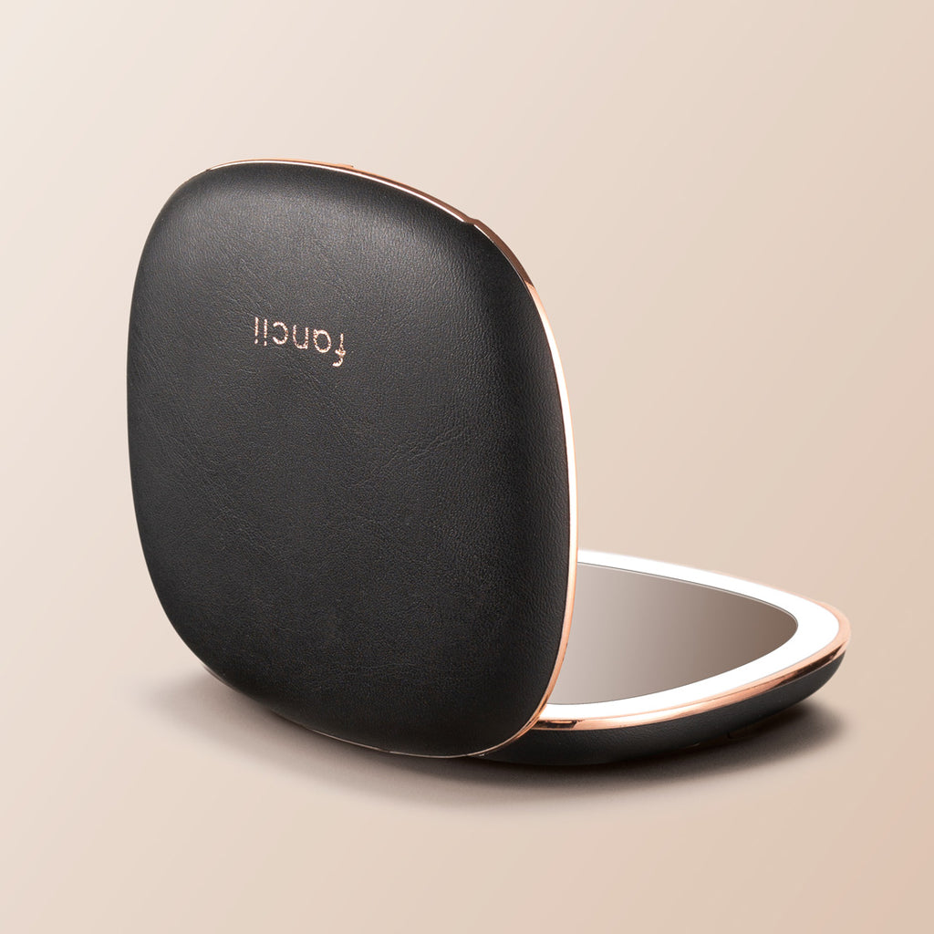 MILA 2 LED Lighted Compact Mirror with Vegan Leather, 1x/10x