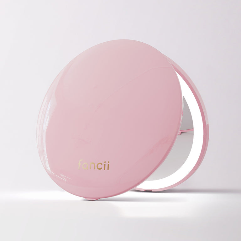 Mini Taylor Lighted Led Compact with 1x and 10x Magnification by Fancii & Co.in Petal Pink has eco-friendly power