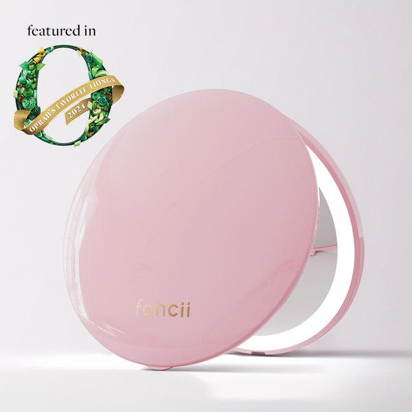 Mini Taylor Lighted Led Compact with 1x and 10x Magnification by Fancii & Co.in Petal Pink has eco-friendly power