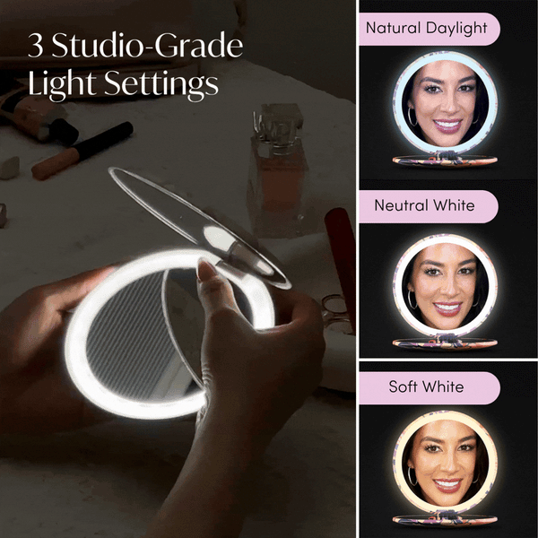 Mini Taylor Lighted Compact Mirror By Fancii & Co. in Brandi Raines Bloom 3 Studio Light Settings
