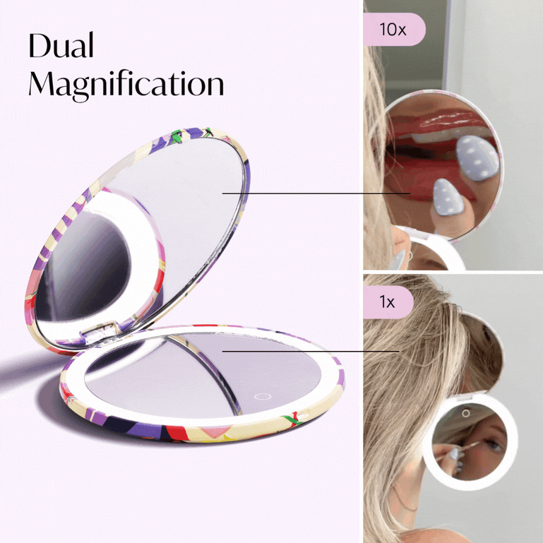 Mini Taylor Lighted Compact Mirror By Fancii & Co. in Brandi Raines Bloom Dual Magnification