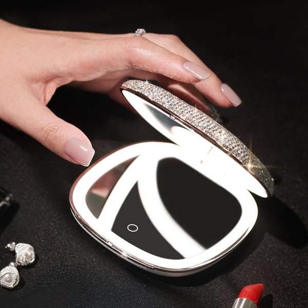 Fancii Mila 2 Luxe led compact mirror with diamond cut crystals, 10x