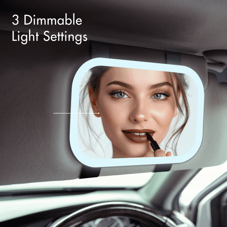Juni 2 Lighted Car Mirror by Fancii & Co. 3 Dimmable Light Settings Black Pearl Pink and Black Pearl Purple
