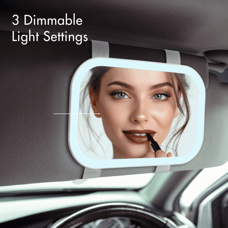 Juni 2 Lighted Car Mirror by Fancii & Co. 3 Dimmable Light Settings White Pearl Pink and White Pearl Purple