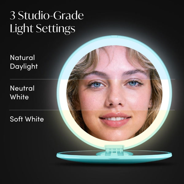 S.W.Smiley X Fancii & Co.  Lighted Charm Mirror with 1x and 10x magnification in Aqua