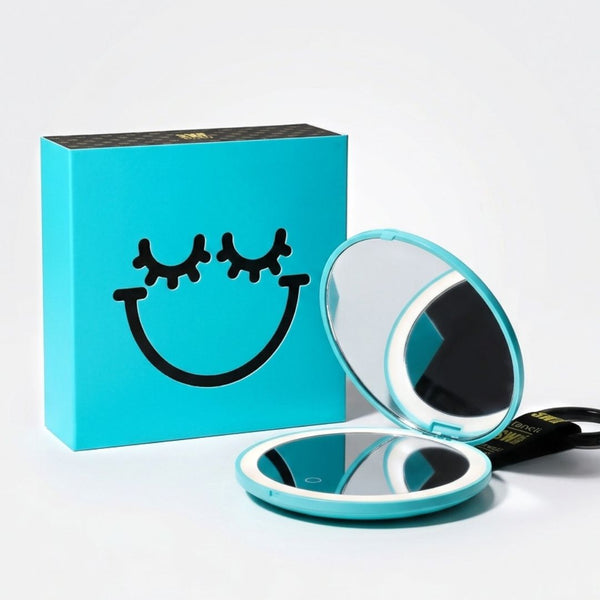 S.W.Smiley X Fancii & Co.  Lighted Charm Mirror with 1x and 10x magnification in Aqua