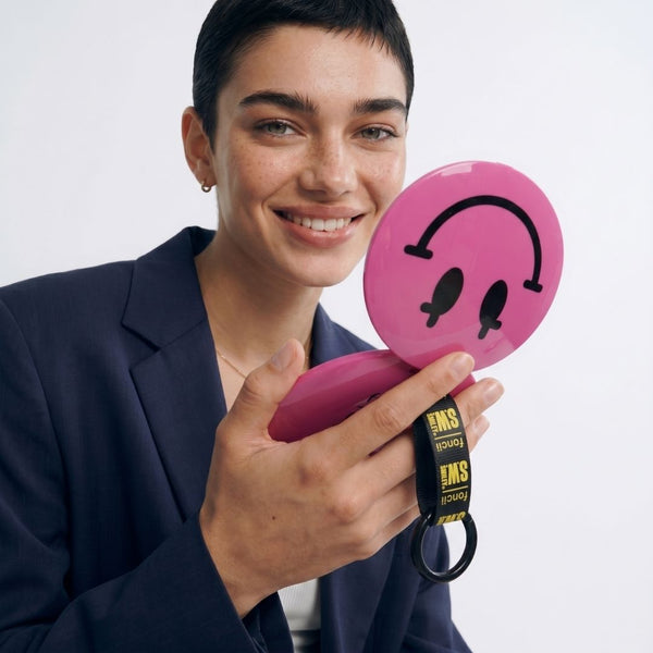 S.W.Smiley X Fancii & Co.  Lighted Charm Mirror with 1x and 10x magnification bag clip in Pink 