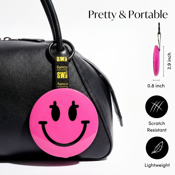 S.W.Smiley X Fancii & Co.  Lighted Charm Mirror with 1x and 10x magnification bag clip in Pink 