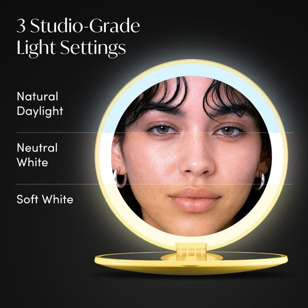 S.W.Smiley X Fancii & Co.  Lighted Charm Mirror with 1x and 10x magnification bag clip in Yellow 