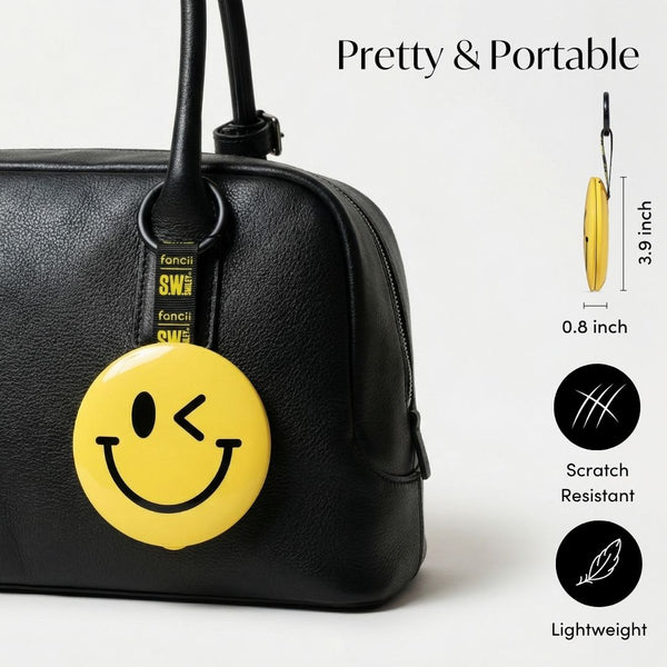 S.W.Smiley X Fancii & Co.  Lighted Charm Mirror with 1x and 10x magnification bag clip in Yellow 