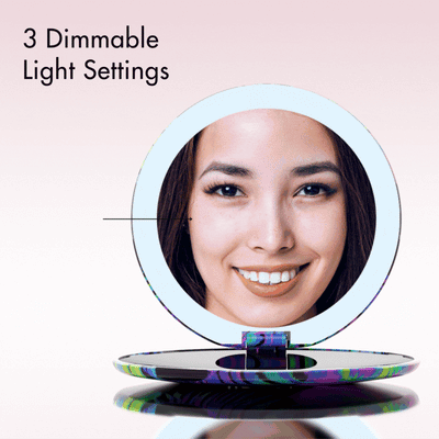 Taylor Lighted Compact with 10x Magnification by Fancii & Co. in NEON OASIS has 3 dimmable light settings