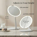 Abigal Lighted Travel Vanity Mirror in White by Fancii & Co. Shown In Two Different Positions (extended and  folded out)