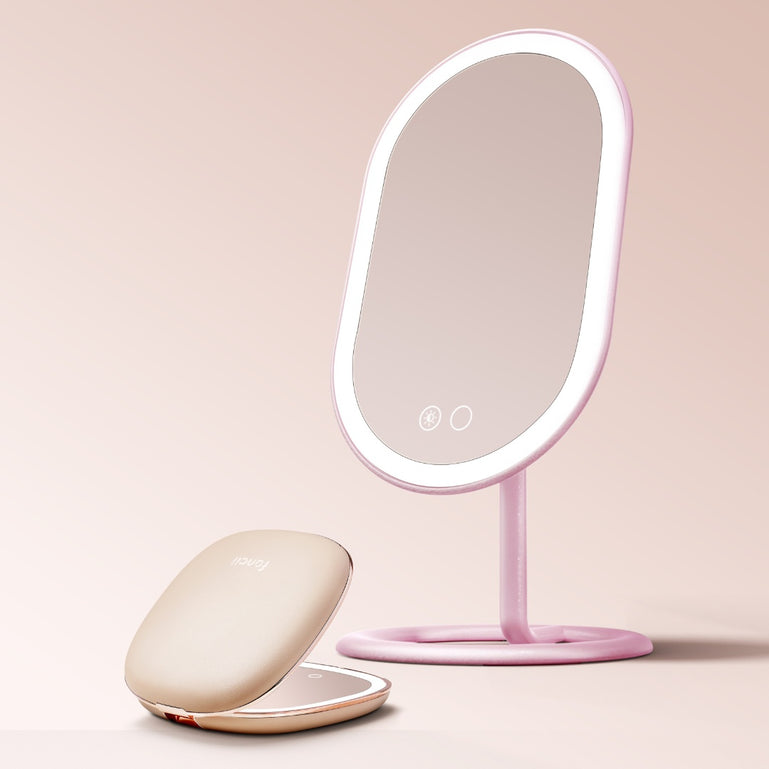 Fancii Vera LED Lighted Vanity and Compact Makeup Mirror Pink Champagne Cream