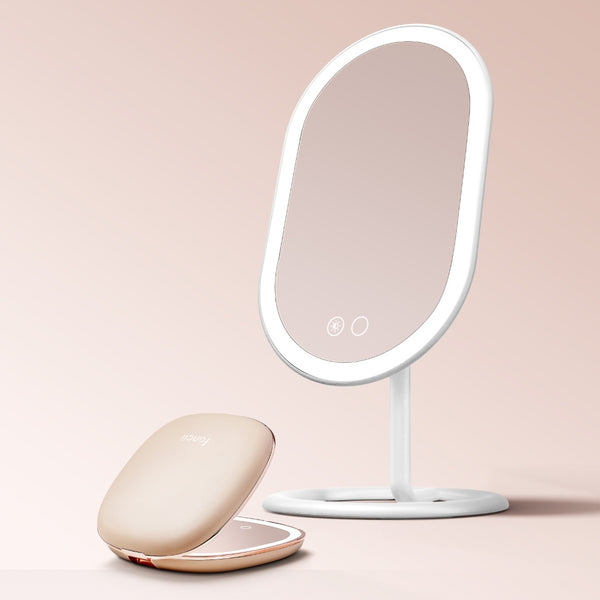 Fancii Vera LED Lighted Vanity and Compact Makeup Mirror White Champagne Cream