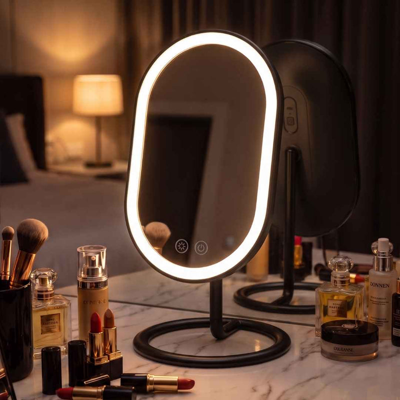 Abigail with Tara Travel Vanity Mirror by Fancii & Co. folds flat for easy packing