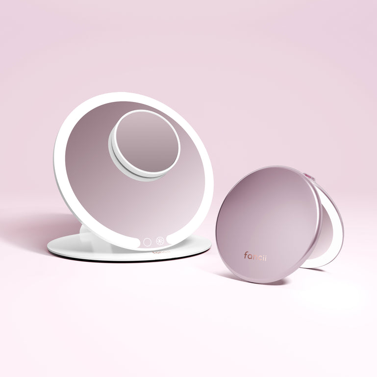 Travel Mirror and Taylor Lighted Compact by Fancii in ROSE GOLD White / 10x Magnifying Mirror