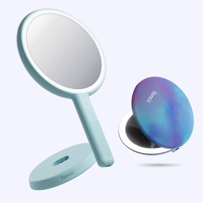 Cami mirror hand held and Taylor compact mirror by Fancii and Co_  Lavender Lagoon Blue Fluff