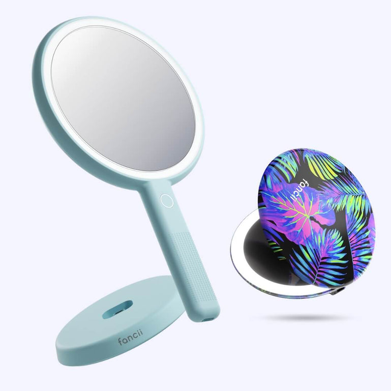 Cami mirror hand held and Taylor compact mirror by Fancii and Co_  Neon Oasis Blue Fluff