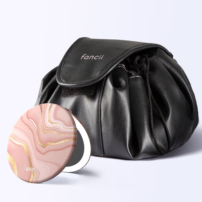Taylor Lighed Compact and Demi Drawstring Bag by Fancii & Co. in Marble Rosé Black