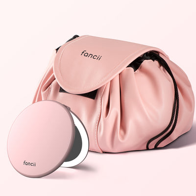 Taylor Lighed Compact and Demi Drawstring Bag by Fancii & Co. in Sugar Plum Pink