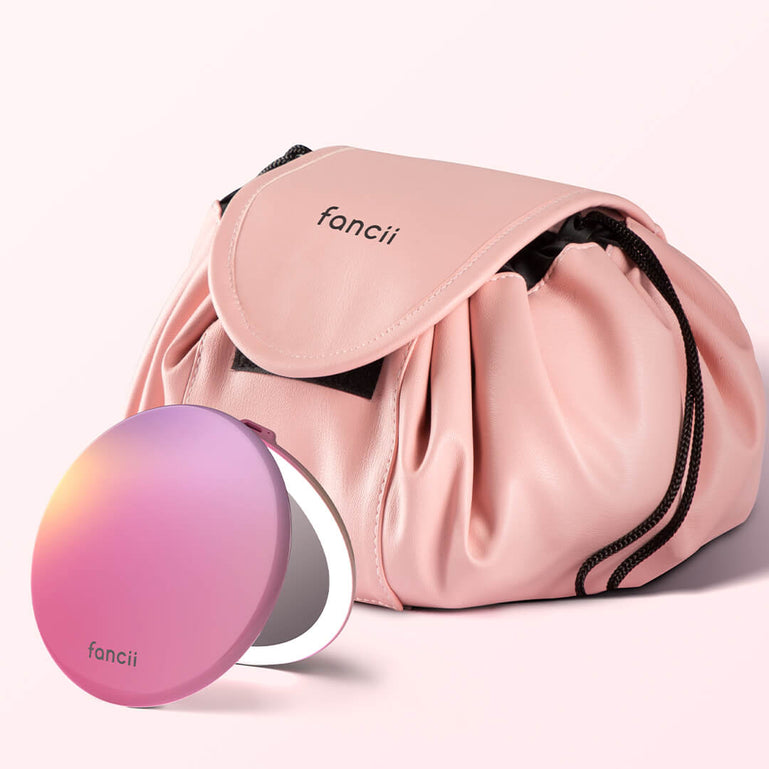 Taylor Lighted Compact and Demi Drawstring Bag by Fancii & Co. in Berry Lemonade Pink 
