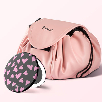Demi Drawstring Bag and Taylor Lighted Compact by Fancii & Co.  Love Train Pink