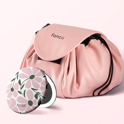 Taylor Lighted Compact and Demi Drawstring Bag by Fancii & Co. in Blush Blooms Pink 