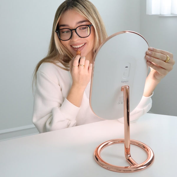 Fancii Vera lighted led vanity makeup mirror with stand Rose Gold