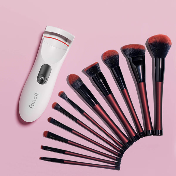 Tasha Lash Curler and Aria Brush Set by Fancii & Co. Merlot