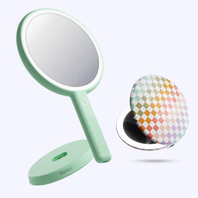 Cami mirror hand held and Taylor compact mirror by Fancii and Co_  Rainbow Mirage Pistachio 