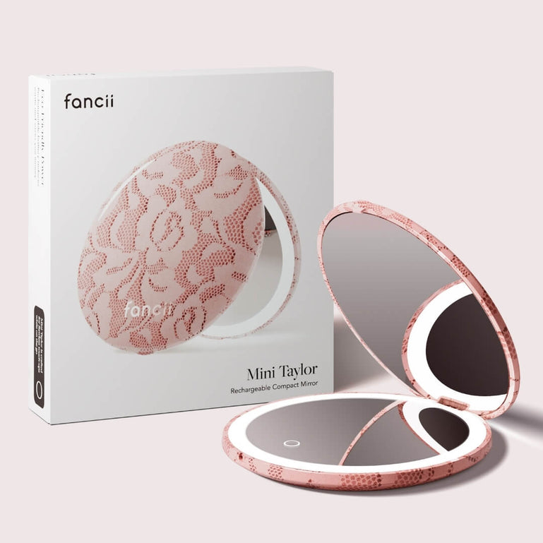 Mini Taylor Lighted Led Compact with 1x and 10x Magnification by Fancii & Co. in Mocha Lace