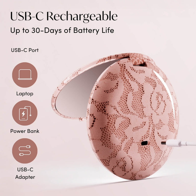 Mini Taylor Lighted Led Compact with 1x and 10x Magnification by Fancii & Co. in Mocha Lace