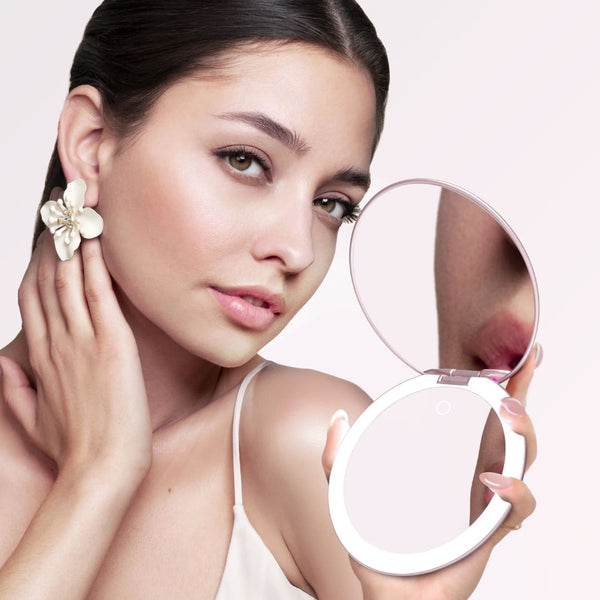 ROSE GOLD Taylor compact mirror with light SUGAR PLUM