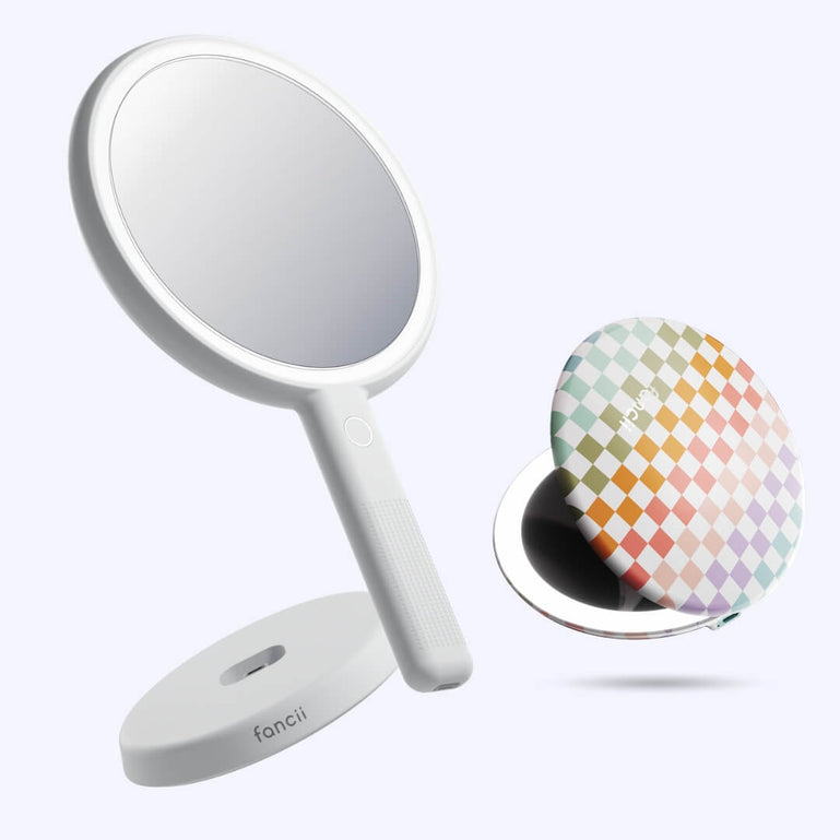 Cami mirror hand held and Taylor compact mirror by Fancii and Co_  Rainbow Mirage Marshmallow 