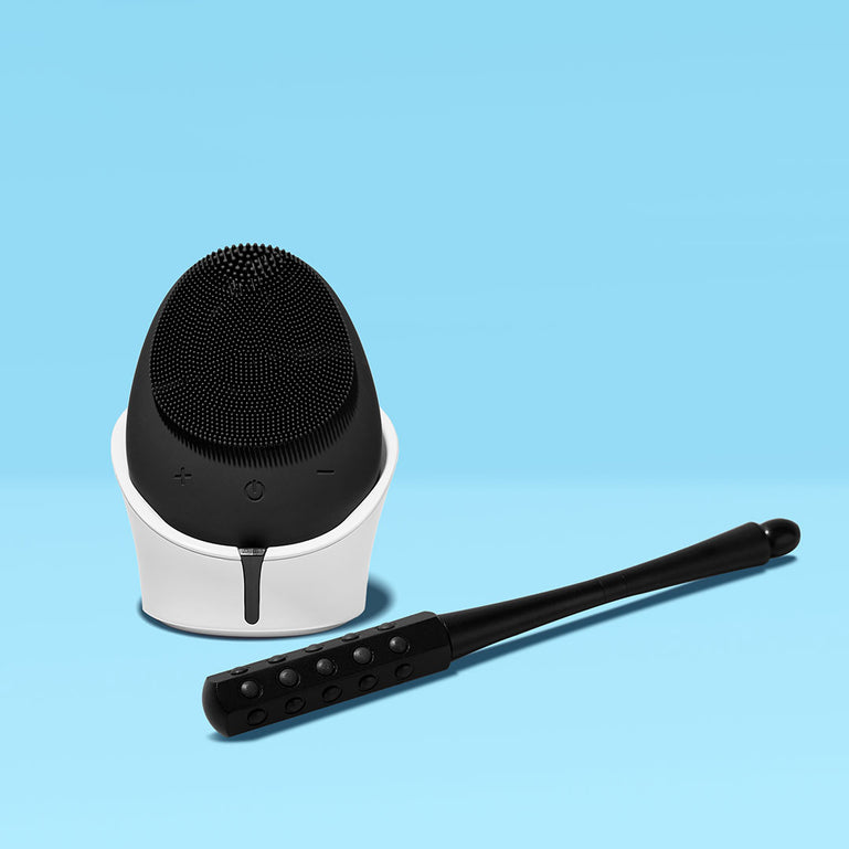 Daily essentials Isla sonic facial cleansing brush and Remi facial massager tool by Fancii and Co Charcoal Black Onyx