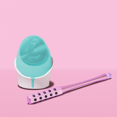 Daily essentials Isla sonic facial cleansing brush and Remi facial massager tool by Fancii and Co Aqua Pink