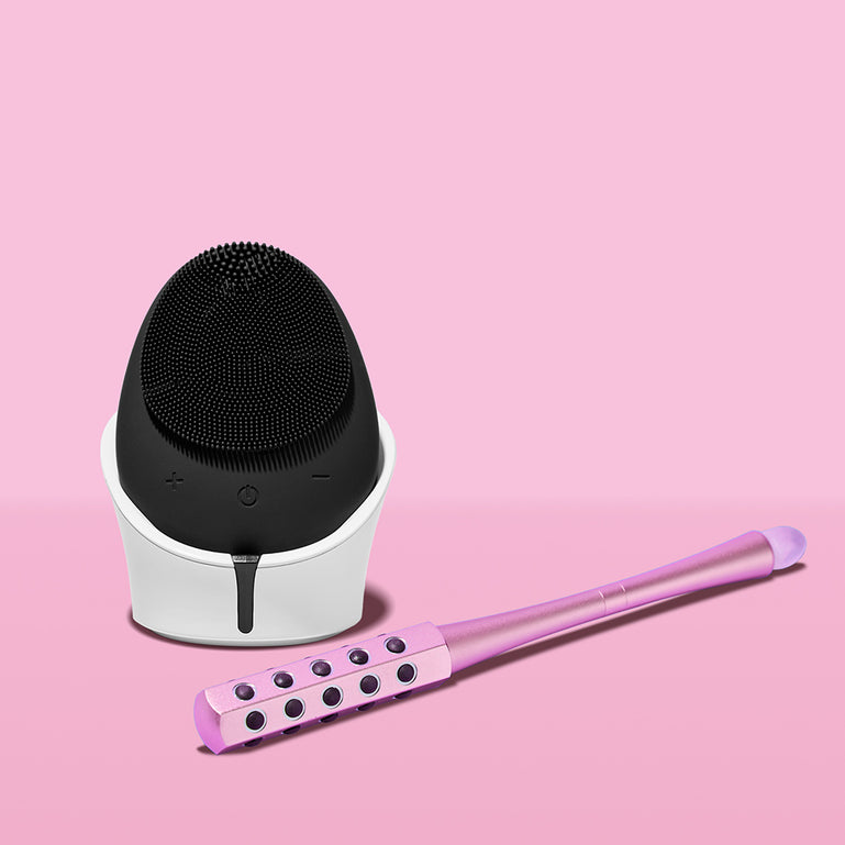 Daily essentials Isla sonic facial cleansing brush and Remi facial massager tool by Fancii and Co Charcoal Pink
