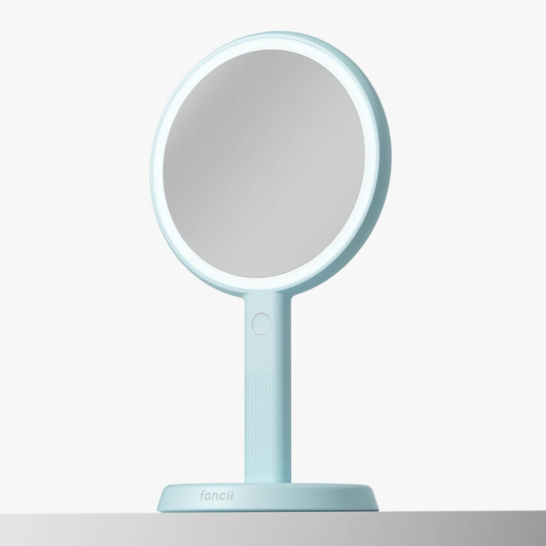 Fancii Cami handheld makeup vanity mirror with led lights Blue Fluff