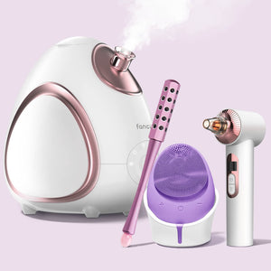 Fancii Royal Ritual best selling skincare routine with the isla sonic facial cleanser, rivo facial steamer, clara microdermabrasion tool and remi facial massager Pink