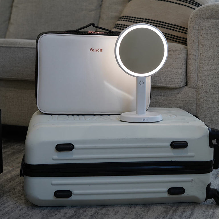 First Class Glow_Cami lighted handheld and Madison Globetrotter makeup case by Fancii and Co are both travel-friendly All
