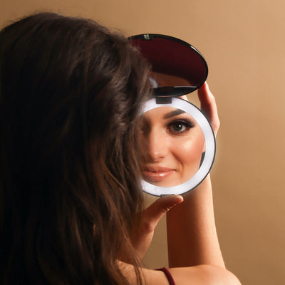 Lumi compact with 1X/10X magnifying mirrors by Fancii and Co Midnight Black