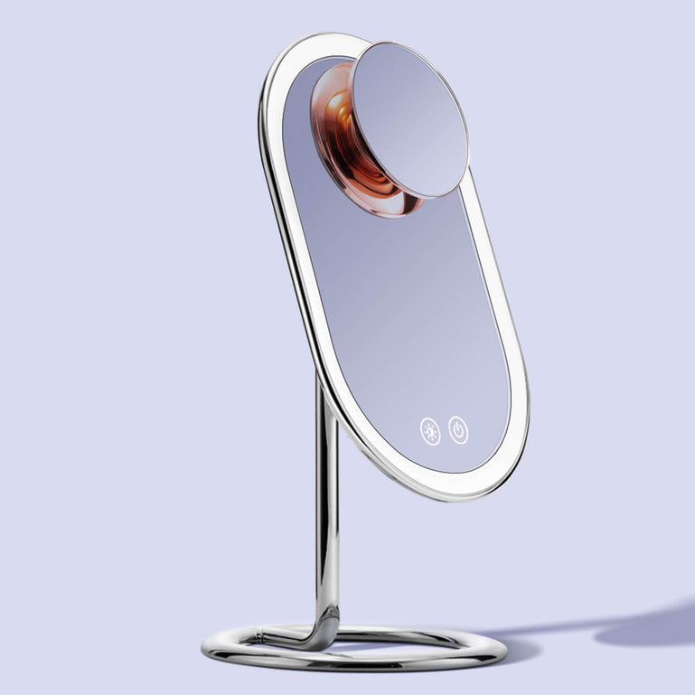 Fancii Vera Vanity Mirror with LED Lights & Lara 10X Magnifying Mirror in Chrome Rose Gold