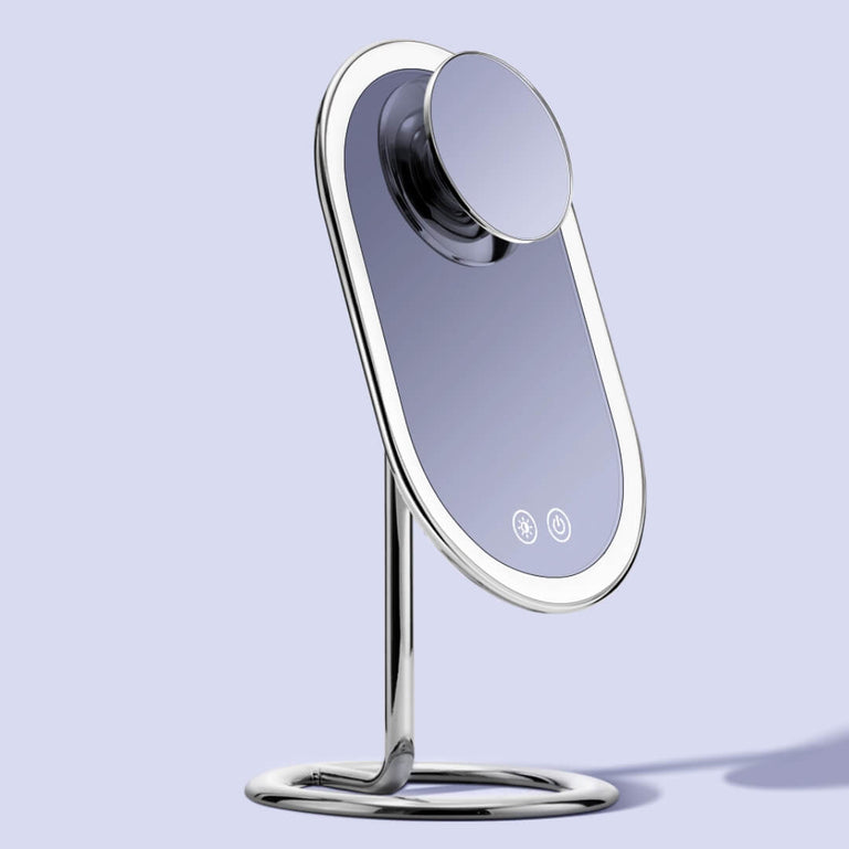 Fancii Vera Vanity Mirror with LED Lights & Lara 10X Magnifying Mirror in Chrome White