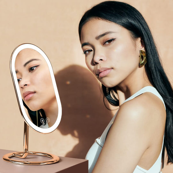 Fancii Vera lighted led vanity makeup mirror with stand Rose Gold