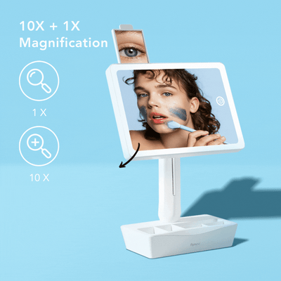Gala large tabletop vanity mirror with LED lights by Fancii and Co  with 1x and 10x magnification