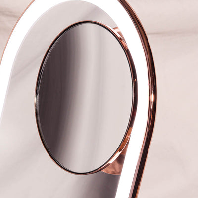 Lara 10x Rose Gold magnetic magnifying mirror on Vera Vanity